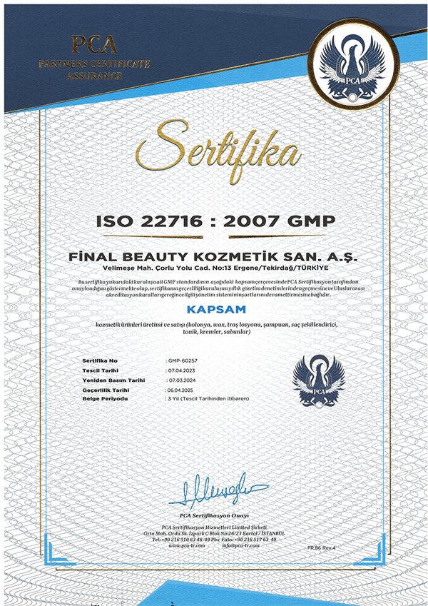 ISO 22716:2007 GMP Certification
